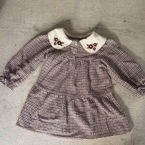Zara Girls Check Long-Sleeve Dress with Embroidered Collar